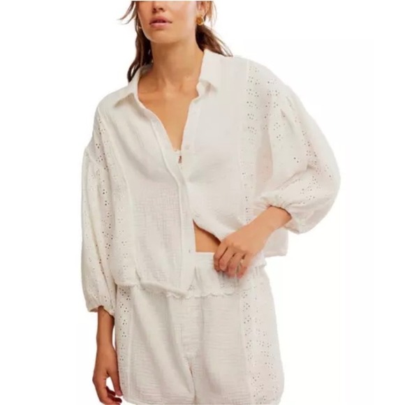 Free People Tops - Free People Full Bloom 3/4 Sleeve Button Up Shirt Small Excellent Condition